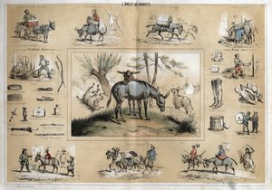 Description of the different products and uses of donkey: the animal helps the work of the miller, the travelling musician, the plougher, the circus artists. On the other hand, danesse
