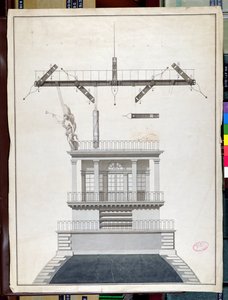 Design for en Chappe-telegrafstasjon for en av kuplene til Louvre, Paris, tidlig på 1800-tallet (penn og blekk og wc på papir) av French School