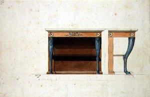 Design for et Directoire-konsollbord, ca. 1795 (penn og blekk med akvarell på papir) av French School