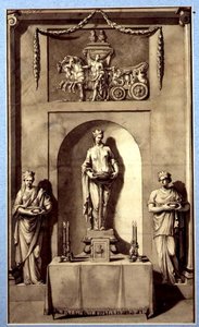 Design for en skulpturalkove med Apollo og hans vogn, ca. 1760 (akvarell på papir) av French School