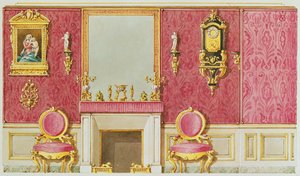 Design for en salong i rue Fortunee, huset kjøpt av Balzac i 1847 (wc på papir) av French School