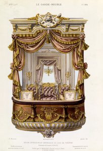 Design for interiør og eksteriør av en teaterboks, illustrasjon fra magasinet Le Garde-Meuble, ca. 1860 av French School