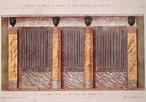 Design for fasaden til en slakterbutikk, fra en serie som viser de best dekorerte kommersielle bygningene i Paris, ca. 1810 (farge litho) av French School