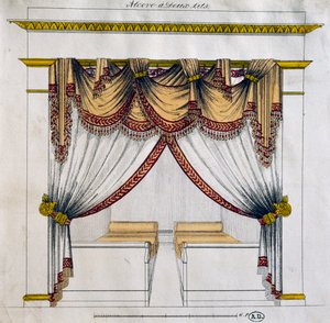 Design av alkove med to senger (First Empire periode), illustrasjon, Frankrike av French School