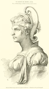 Tegning av Michelangelo oppbevart på galleriet i Firenze (gravering) av French School