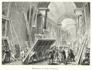 Ødeleggelse av Louvre-museet (gravering) av French School