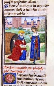 Diogenes, fra Histoire des Philosophes, sent på 1400-tallet (vellum) av French School