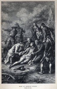 Oppdaget Canada: Death of General James Wolfe (1727-1759) britisk militær i slaget ved Quebec 13. september av French School