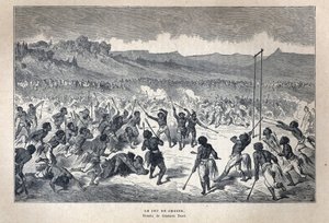 Oppdaget Canada: Sport. American Indian lacrosse-spillet. Tegning av Gustave Dore. Gravering fra slutten av 1800-tallet i «La nouvelle France» av Eugene Guenin. av French School