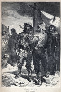 Discovered from Canada: coureur des bois (involved in the fur trade with the Amerindians). Bayard drawing. Engraving from the end of the 19th century in “La nouvelle France” by Eugene Guenin. av French School