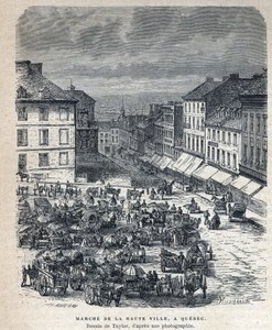 Disouverte du Canada: march from the upper city (Upper City or Upper City) to Quebec. Drawing by Taylor from a photograph. Engraving from the end of the 19th century in “La nouvelle France” by Eugene Guenin. av French School