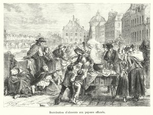 Utdeling av mat til sultende bønder (gravering) av French School