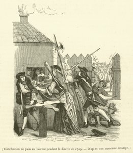 Utdeling av brød i Louvre under hungersnøden i 1709 (gravering) av French School