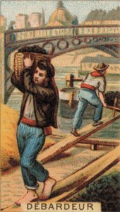 Dokker som losser en lekter (chromolitho) av French School
