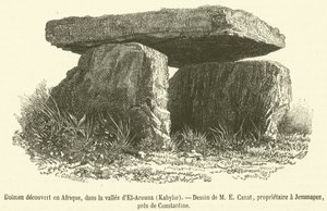 Dolmen oppdaget i Afrika, i dalen El-Arouna, Kabylia (gravering) av French School
