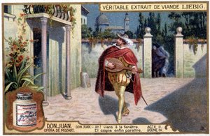 Don Juan i trubadur: Act II sc. IV av Mozart-operaen "" Don Giovanni""" Liebig Chromolithography, v.1900 av French School