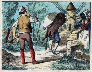 Donkey wearing the skin of the Lion. Fables by Jean de La Fontaine (1621-95).Imaging of Epinal from the end of the 19th century. av French School
