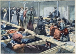 Dormitory of a night asylum in London, England considered a refuge for women, in "Le Petit Parisien” av French School