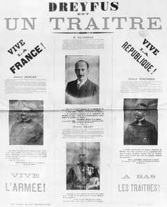 Dreyfus est un traitre, plakat med portrettene av hans kritikere, sent på 1800-tallet