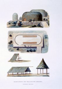 Boliger i Likiliki Village, New Ireland, 1826 av French School