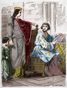 Kapetianernes dynasti: Constance of Arles (986-1032), dronning av Frankrike, med Robert II den fromme (972-1031). av French School