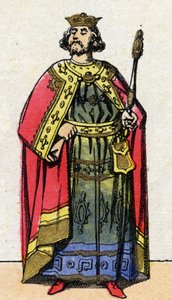 Dynasty of the Capetians: Portrait of Louis VI the Gros (1081-1137), King of the Franks from 1108 to 1137. Epinal imaging from the end of the 19th century. Private collection. av French School