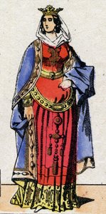Karolingernes dynasti: Portrett av Bertrade eller Berthe av Laon kjent som Berthe au Grand Pied (720-783) Dronningen av Francs kone til Pepin le Brief (715-768). Epinal avbildning fra slutten av 1800-tallet. Privat samling. av French School