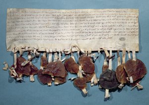 Edikt fra kong Ludvig VIII av Frankrike som setter et forbud mot jøders praksis med åger (blekk på vellum og voks) av French School