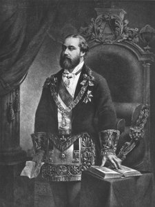 Edward (1841-1910) Prins av Wales, senere Edward VII, som stormester i frimureriet, 1884 av French School