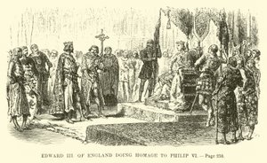 Edward III av England hyller Philip VI av French School