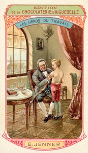 Edward Jenner, engelsk lege og vitenskapsmann som oppdaget en vaksine mot kopper (chromolitho) av French School