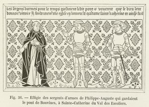 Skulptur av sersjantene til Philippe-Auguste som voktet Bouvines-broen, ved Sainte-Catherine du Val des Escoliers av French School