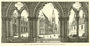 Templets kirke og massegraver, faksimile av en gravering av I Sylvestre av French School