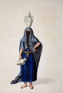 Egyptisk kvinne som bærer en Ibrik-vanngryte, sannsynligvis av Cousinery, osmansk periode, tredje kvartal av 1700-tallet (wc på papir)