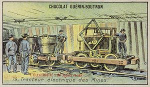 Elektrisk gruvetraktor (chromolitho) av French School