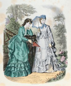 Elegante kvinner i en hage, fra La Mode Illustrée, 1871 av French School