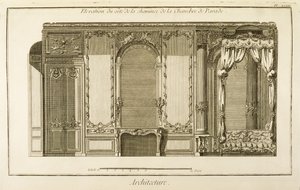 Forhøyning av skorsteinsdelen av Parade Chamber, i leiligheten hertuginnen av Orleans i Palais Royal i Paris, fra Diderots Encyclopaedia, pub. 1762 av French School