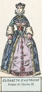 Elisabeth av Østerrike, kone til Charles IX (farget gravering) av French School