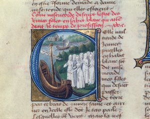 Ombordstigning av søstrene av veldedighet på Hotel Dieu de Paris, fra Le Livre de Vie Active de lHotel Dieu av Jean Henry, ca. 1482 av French School