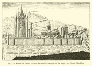 Tempelinnhegning i 1610; faksimile av en gravering av tiden, av Claude Chastillon av French School