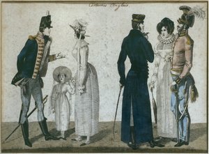 Engelske kostymer, illustrasjon fra Le Bon Genre, tidlig på 1800-tallet (fargegravering) av French School