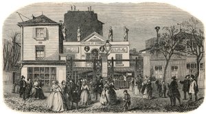 Inngangen til Luxembourg-teatret kalt Bobino på 1800-tallet - Gravering i "" Tableau-de-Paris"" av Edmond Texier 1852 av French School