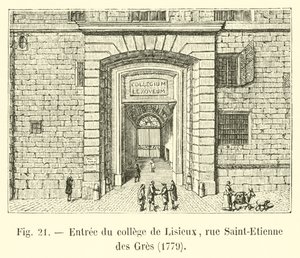 Inngang til høyskolen i Lisieux, rue Saint-Etienne des Gres, 1779 av French School