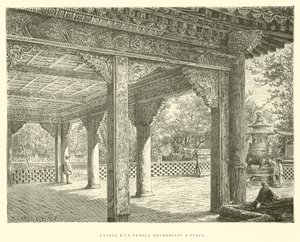 Inngang til et buddhisttempel i Beijing (gravering) av French School