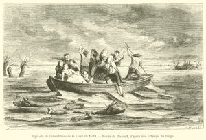 Episode av oversvømmelsen av Loire i 1789 (gravering) av French School