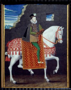Rytterportrett av Henrik III, kong Frankrike (1551-1589) Anonymt maleri i gouache. 1500-tallets søn. 0,27x0,2 m. Chantilly, Conde-museet av French School