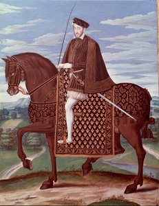 Ridesportrett av Henrik II (1519-1559) Konge av Frankrike (Portrett av Henrik II, konge av Frankrike) Anonymt maleri av French School