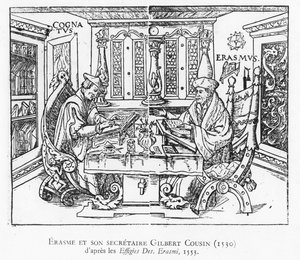 Erasmus og hans sekretær Gilbert Cousin (tresnitt) av French School