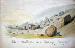 Uregelmessige blokker nær Giromagny i Vosges-regionen (akvarell på papir) av French School