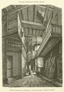 Trapp fra sekstende århundre, rue Notre-Dame, 7, i Vitre, Ille-et-Vilaine (gravering) av French School